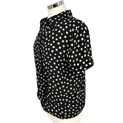 W5 Polka Dot Button-Up Twist Hem Blouse Short Sleeve Black White Size Medium NWT - Image 6