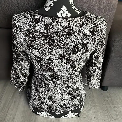 INC INTERNATIONAL CONCEPTS Brown & White Embroidered 3/4 Sleeve Top Size Large