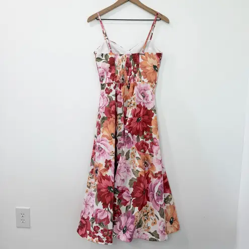 Showpo Robertson Midi Dress Strappy Sweetheart Bustier Flare Spring Floral US 6 Pink