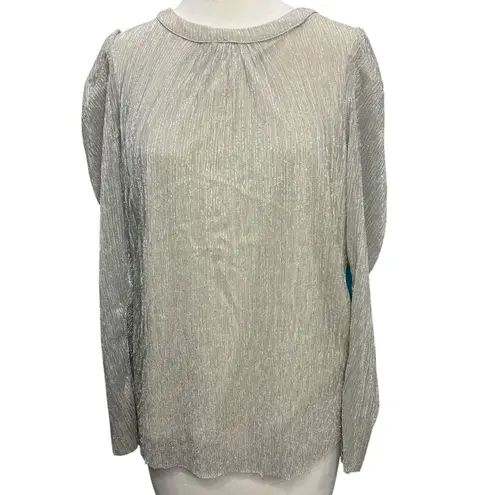 CeCe Top Womens M Tan Metallic Puff Sleeve Cutout Shimmery Dressy Blouse Evening