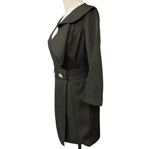 Ieena For Mac Duggal Ruffled Faux Tuxedo 3/4 Sleeve Mini Dress Black Size 4 NWT