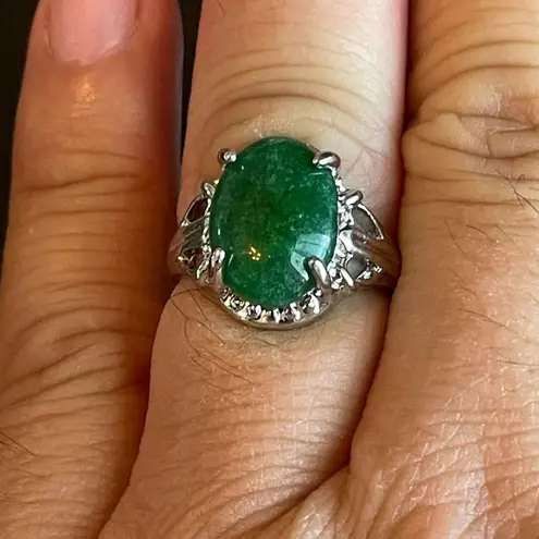 S925 silver green jade ring size 7.5
