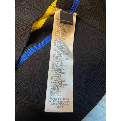 Diesel Black Multi Color Stripe Off Shoulder Long Sleeve Bodycon Dress size m/l