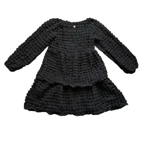 Simply Southern  Black Textured Long Sleeve Tiered Mini Dress Size Small NWT