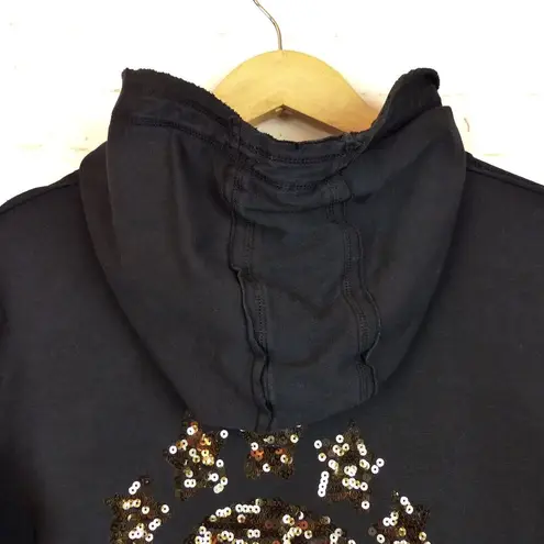 Bad Spirit Massimo Sabbadin Skull Hoodie Womens L Black Crossbones Sequins Italy Size L