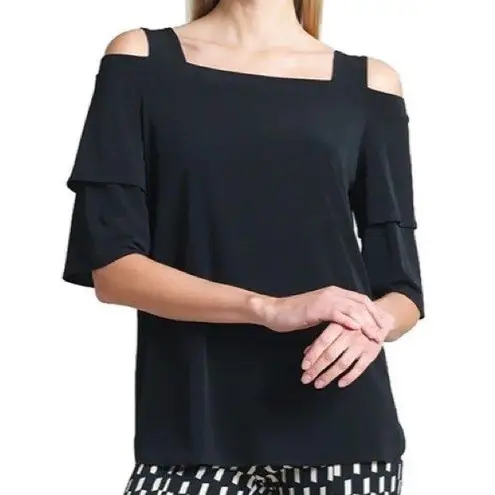 Clara Sun Woo Black Cold Shoulder Sharkbite Hem Tunic Top S