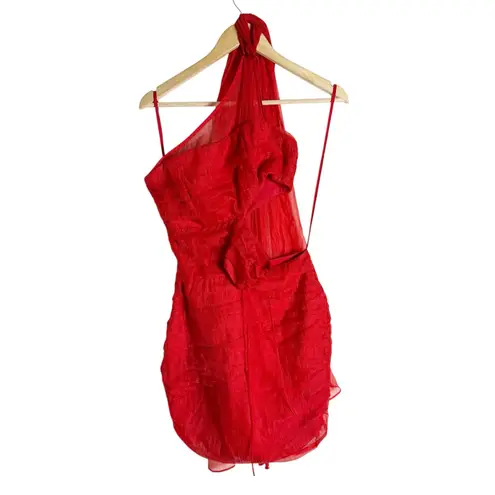 Ashley Park Scene Stealer Red Chiffon One Shoulder Cut Out Cocktail Mini Dress 0