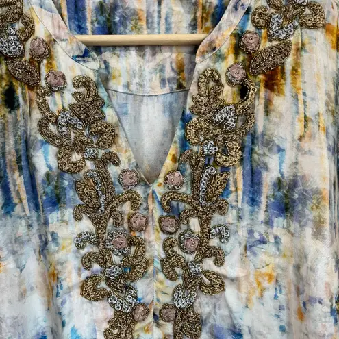 Soft Surroundings Embellished Peasant Top M Boho Floral Tunic Sparkle Beaded