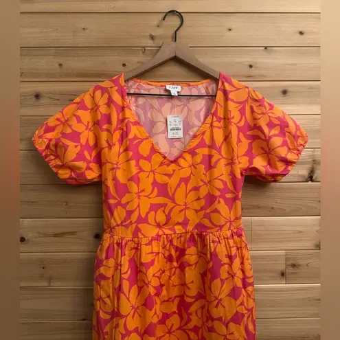 NWT J Crew Factory Size 2 Tiered Puff Sleeve V Neck Midi Preppy Dress Pink