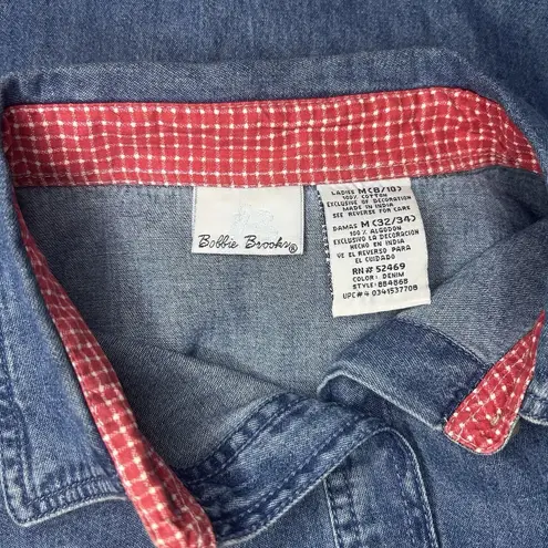 Bobbie Brooks Woman's Med (8/10) Embroidered Floral & Hearts Denim Button Up VTG Blue