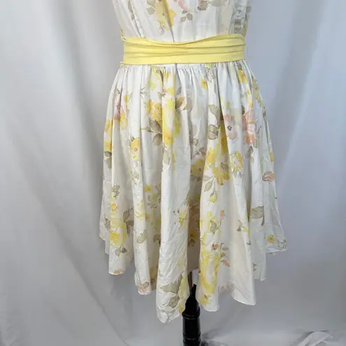 Vintage LULY K New York Floral‎ Sun Dress Pastel Yellow Garden Party Women Large White - Image 3