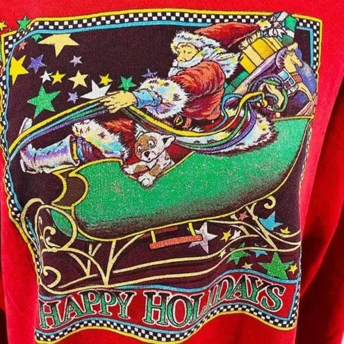 Hanes Vintage  Santa Sleigh Dog Christmas Sweatshirt Womens Large