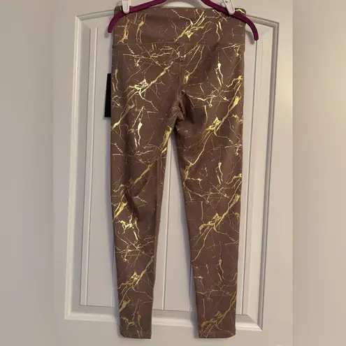 NEW Mono B Women’s Cocoa Kisses Leggings Sz L Yoga Gym Workout NWT w Gold Accent Brown Size L