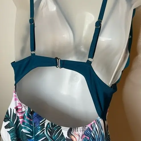 Women's Leaf Print Two Tone One Piece Ruffle V