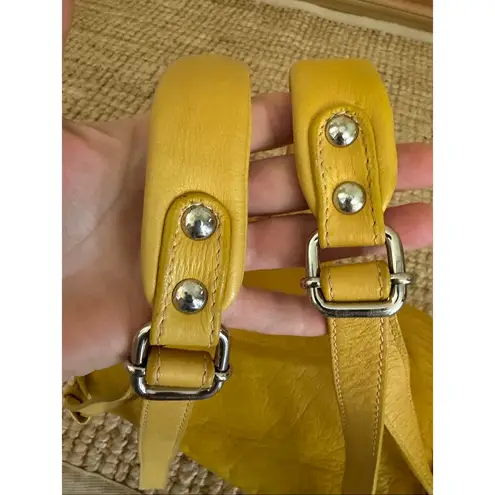 Opelle Mustard Yellow Genuine Leather Backpack Sling Bag Women Zip Closure