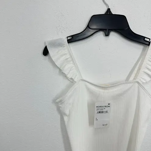 Walking on Sunshine White Ribbed Bodysuit Tank Ruffle Sleeve Summer Brunch NWT Size M