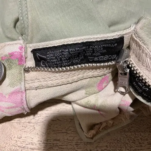 BLEULAB Reversible Denim Cut Off Jeans Shorts Green Pink Floral 8 Pocket Size 27