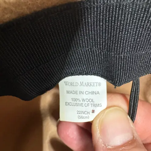 World Market Wool Wide Brim Fedora Hat Camel Tan Boater Style