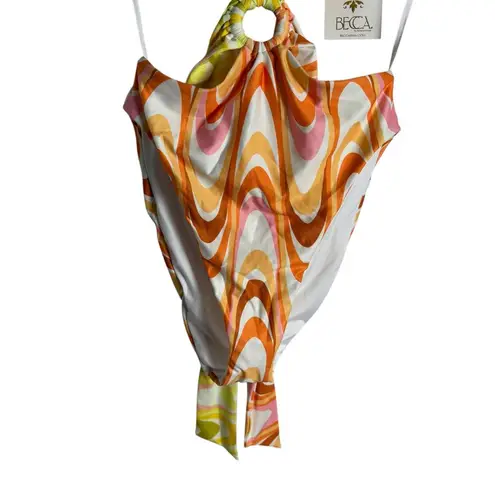 BECCA by Rebecca virtue Becca Margot Whirlpool Print Halter One Piece O-Ring Cut Out Swimsuit Size M