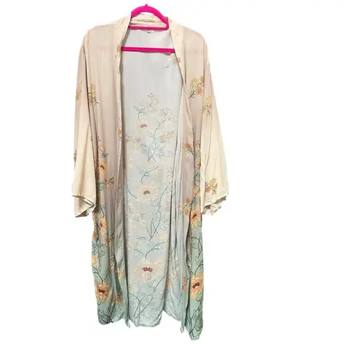 World Market Robe Duster Women S/M Ombre Floral Kimono Boho Bohemian Belted Long Brown Size undefined