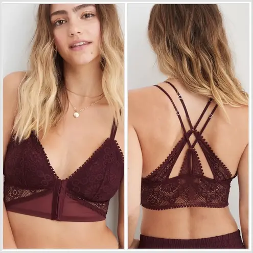 Aerie NWT  Joy Lace Padded Longline Bralette Royal Berry Size Medium M NEW