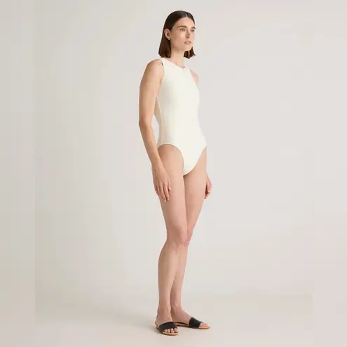 Quince NIB Italian Zip-Front One-Piece Swimsuit Ivory White Women's Size Medium