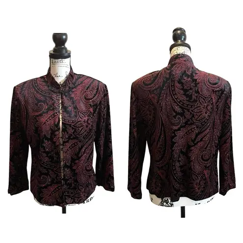 Sheri Martin Velvet Floral Jacket Black red Size 12 Vintage Bling Floral