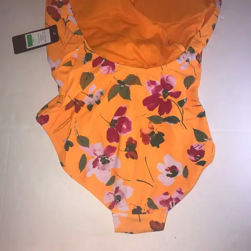 Rachel Roy Swimsuit One-Piece Floral on Orange Sunrise Halter Top Sz L NWT