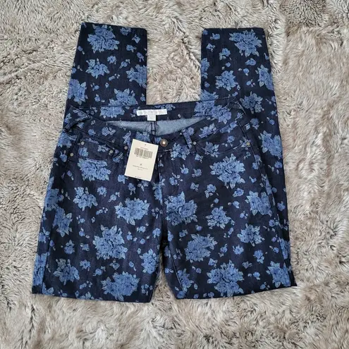 Boston Proper Blue Floral Dusty Rose Skinny Jeans New With Tags Size 8