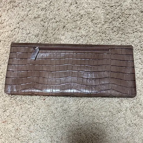 Lodis Brown Crocodile Embossed Clutch