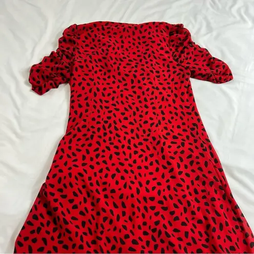 Farrow Women's Medium Claudia Red Dress Button Up Rouched Sleeves