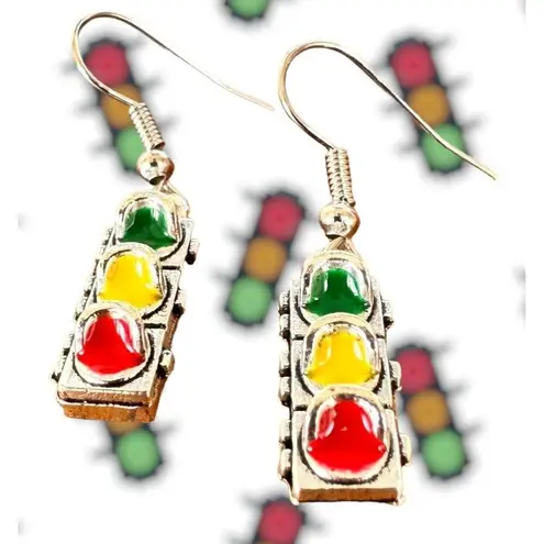 Traffic Light Earrings Signal New Dangle Hooks Stop Wait Go Crossing Gua… Silver