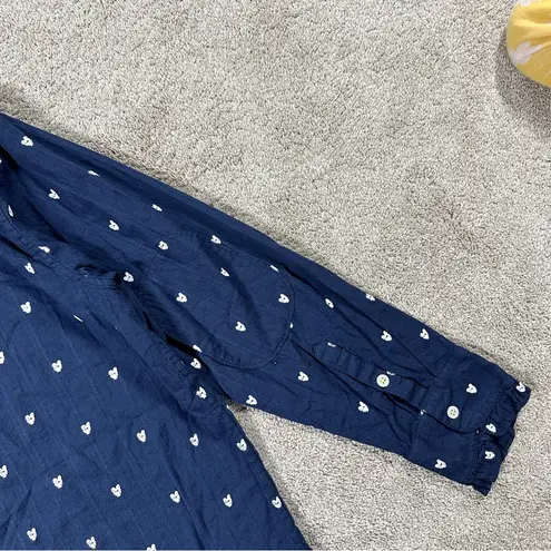 Kerri Rosenthal Women’s Mia Ruffle Button Down Shirt Tiny Heart Print in Navy XL Blue