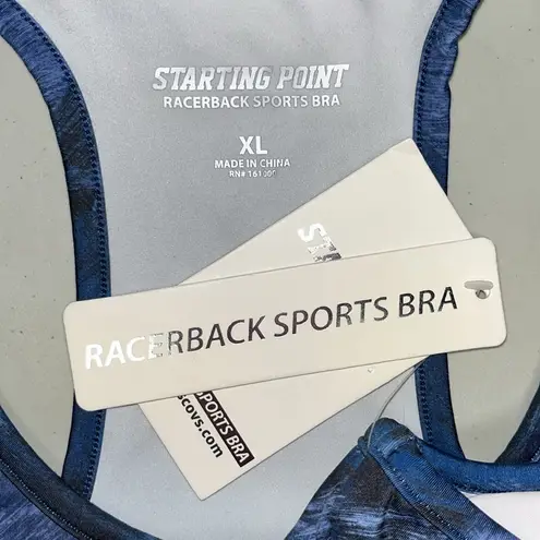 Starting Point NWT XL Blue & Black Abstract Print Racerback Athletic Sports Bra