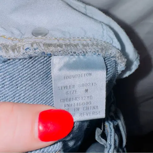 Signature 8  Medium Wash Denim High Waisted Button Fly Distressed Mom Jeans