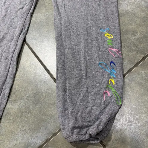 Monrow Soul Cycle Sweatpants Sz M Grey Embroidered Women Limited Edition Casual Gray Size M