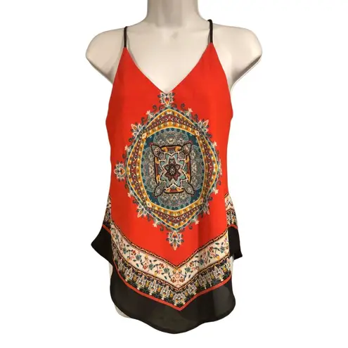 AB Studio Paisley bohemian  orange medallion handkerchief style boho top size S - Image 2