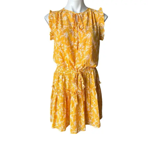 NWT, Pinch Tiered Ruffle Floral Blouse Cap Sleeve Elastic Waist, Sz M Yellow Size M