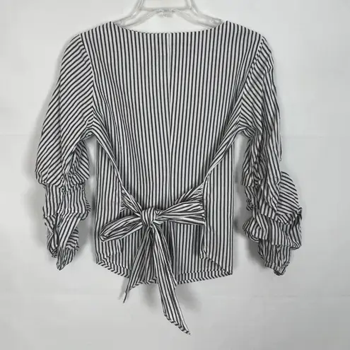 Ultra Flirt Striped Ruched Sleeves Tie-Back Top Size S
