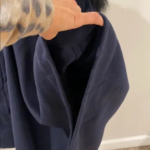 Adrienne Landau Navy Faux Fur Collar Cape Poncho Size undefined