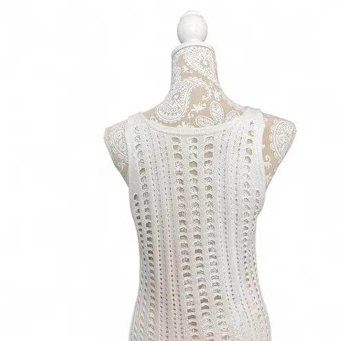 White Open Knit Crochet Sleeveless Cover Up Dress Size M Boho Cottage Core Size M