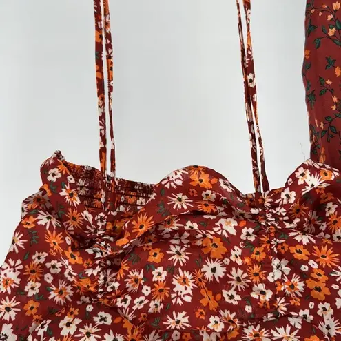 Madden NYC Junior's Shirred floral Print Peasant Top L Puff sleeve smocked Orange Size undefined