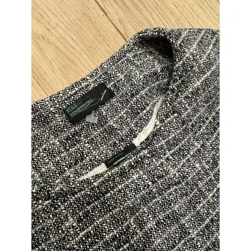 Stile Benetton Cropped Sleeve Black and White Tweed Long Jacket 8/M Office Work