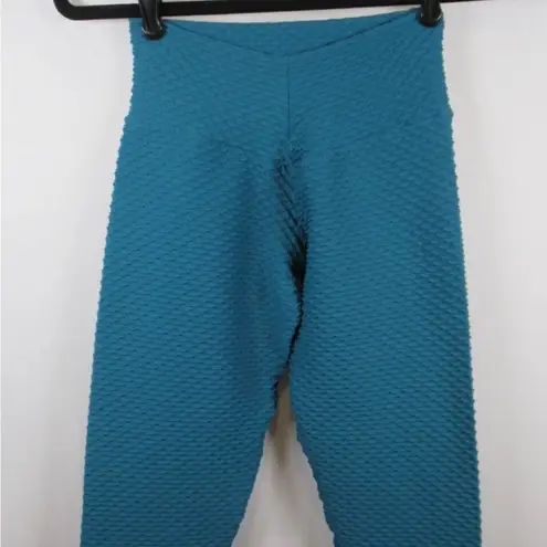 Booty By Brabants Croco Skin Seamless Cropped Leggings OS Fits all Teal Blue
