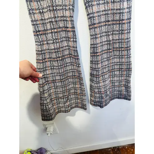 ROSETTA GETTY Poppy Plaid Pull On Flared Hemline Cropped Plaid Pants size Small Gray