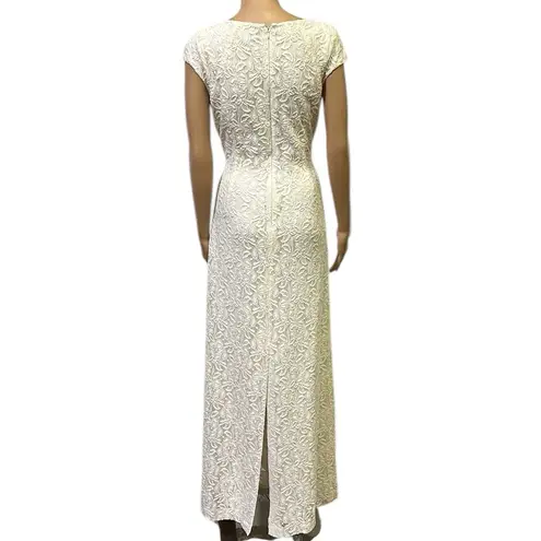 Tahari  Arthur S Levine Cream Lace and Sequin Zip Back Maxi Dress Gown Womens 8