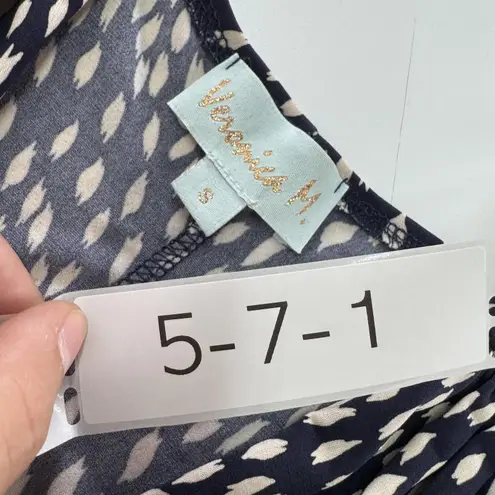 Veronica M Dress Womens Small Black Cream Abstract Sleeveless Stretch V Neck USA