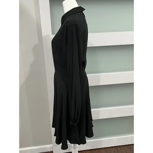 Pintuck Black Mini Shirt Dress Long Sleeve Collared Size 6