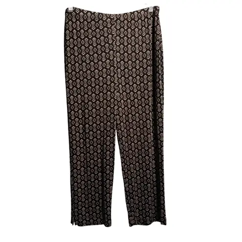 Chicos Travelers Brown Geometric Print Slinky Pull On Pants Sz L Boho High Rise Size L