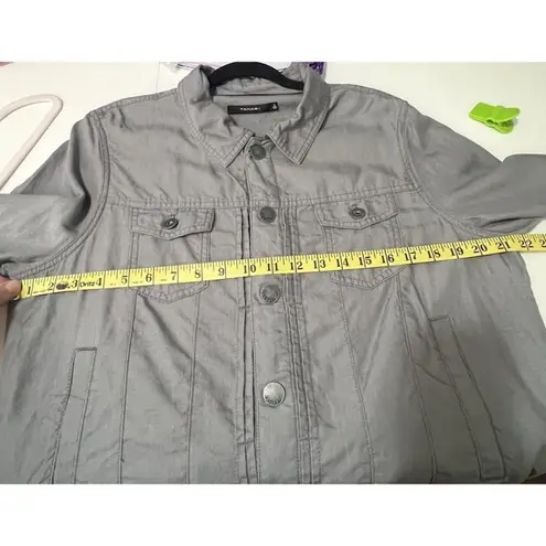 Tahari Women’s Grey Shacket Jacket Size Large Button Front Casual Outerwear
